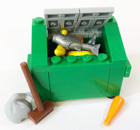 Brick Loot Garbage Minifigure Accessory Pack, Custom Sanitation Worker Set with Trash Cans, Compatible with Lego - Fun