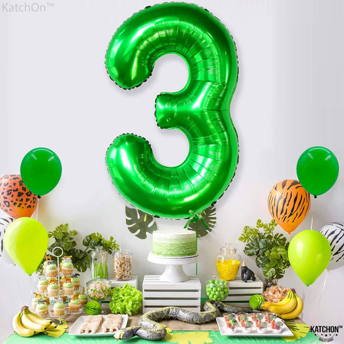 KatchOn Giant Green Number 3 Balloon - 40 Inch, Three Rex Birthday Party Decorations, Green 3 Balloon for Happy Birthday