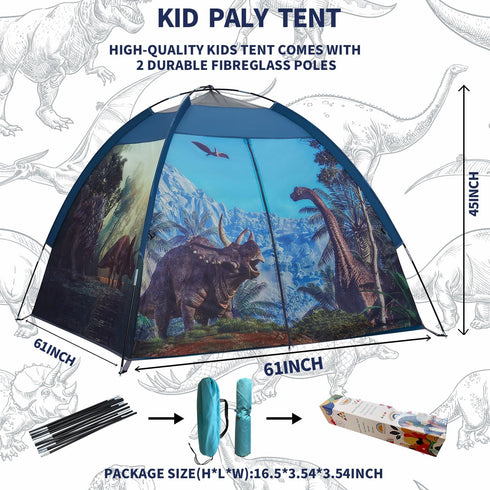 Dinosaur Kids Play Tent: 61”x61”x45” Realistic Indoor & Outdoor Pop Up Play House for Boys & Girls Age 3-12