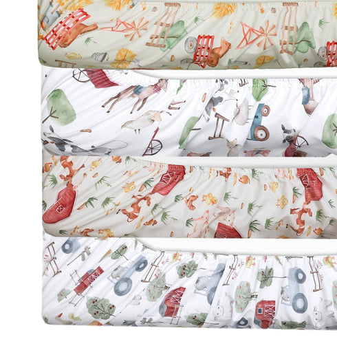 VitalCozy 4 Set 52 28 8 Inches Pcs Farm Animals Crib Sheet Newborn Bedding Nursery Baby Sheets for Girl Boys Baby Gifts