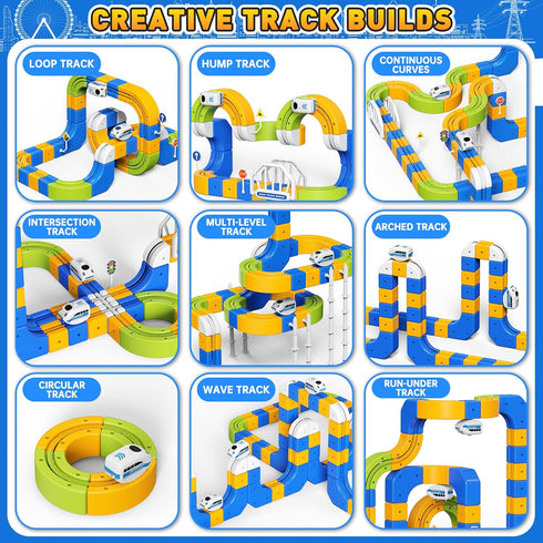 Set 3-8, 124 Pcs(36 +1 3D Electric Train for Kids Track Car) Rail Train Track Toy, Flexible Race Track for Toddlers