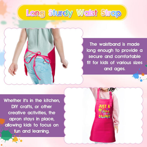 2Pcs Set, R HORSE Kid Apron and Chef Hat Adjustable Children Pink Kitchen Toddler Apron for Girl Who Loves Slime, Dress