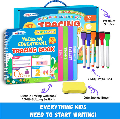 3-5, Preschool Learning Activities - Toddler Handwriting Practice and Tracing Books for Kids Ages Montessori Busy Book