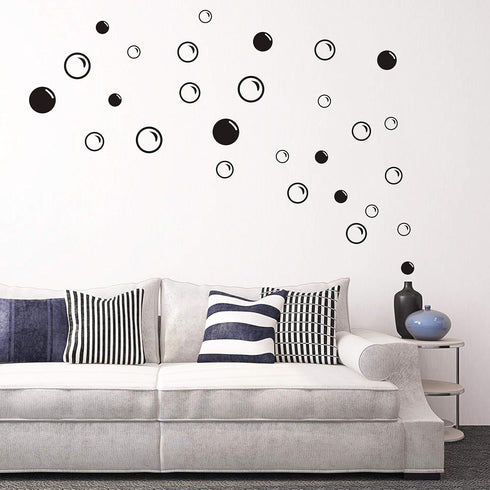 90 Large Soap Bubbles Wall Decals, Vinyl Stickers for Bathroom, Bedroom, Nursery Decor (Black)
