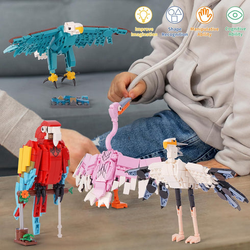 Oichy Bird Animals Building Block Set, 6 Pack Animal Figures Building Toy, Creative Party Favors for Kids Ages 6+