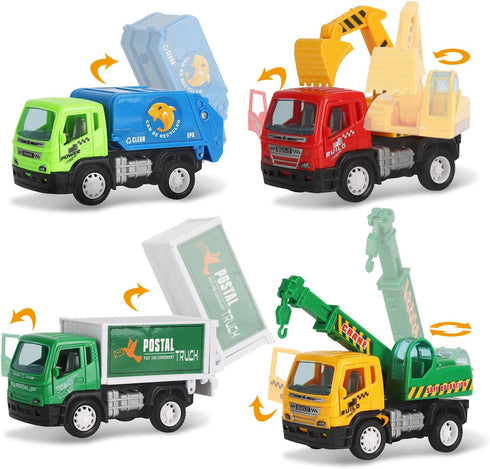 Liberty Imports 6 Pack Pullback City Builder Toy Construction Play Vehicles for Kids - Dump Truck, Cement Mixer, Garbage Truck, Excavator, Crane, Postal Truck