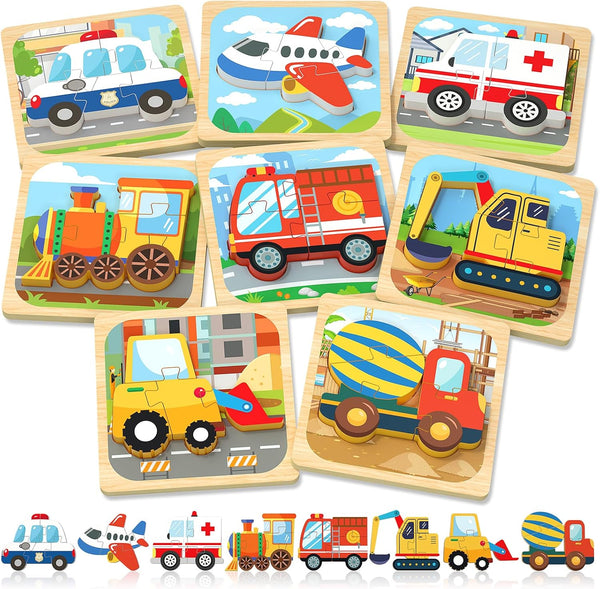 Benresive 8 Pack Wooden Toddler Puzzles - Montessori Toys for 1, 2, 3 Year Old Boys - Birthday Gifts, Learning