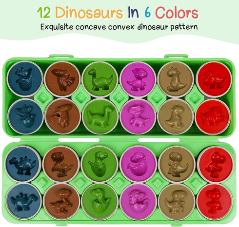 Matching Easter Dinosaurs Eggs for Toddlers, 12 pcs Color & Shape Puzzle Toy, Montessori Educational Gifts for Kids 2-4