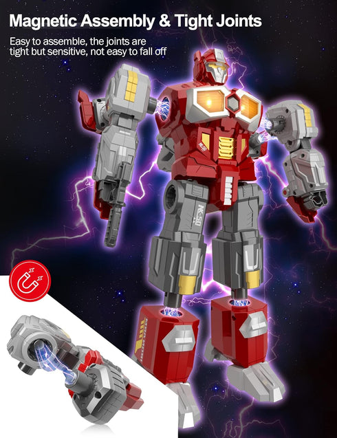 Transforming Toys - Dinosaur Robot Action Figures - Magnetic Assembling Robot Toys for Kids with Battle Guns
