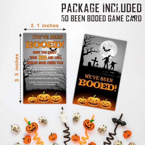 Halloween Party Game - You've Been Booed, We've Been Booed! - Set of 50 Double-Sided Zombies and Graveyards Theme, Halloween Party Favors & Decorations - B06