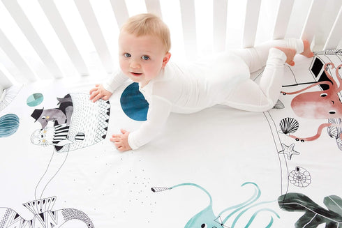 100% (52 28 inches) Rookie Humans Cotton Sateen Fitted Crib Sheet: Underwater Love. Modern Nursery, Use as a Photo