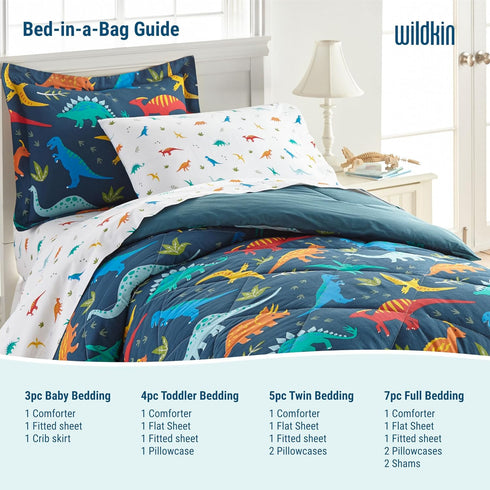 Set Wildkin Kids Cotton Toddler Comforter Soft & Lightweight, Fits Standard Crib Mattress - Dinosaur Land