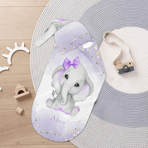YallLocoMo Personalized Baby Swaddle Blanket for Boys Girls Watercolor Purple Cute Elephant Custom Name Receiving