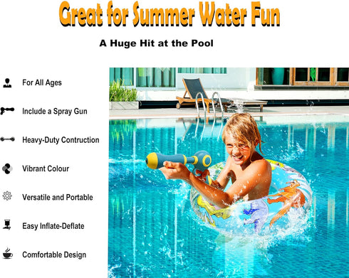 Inflatable Pool Float with Water Gun, Floaties for Kids Ages 8-12, Beach Inner Tubes for Summer Fun Pool Party