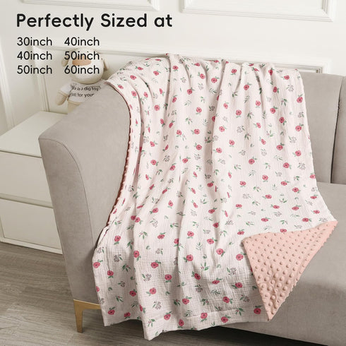 40x50 Inches, david's kids Muslin Minky Baby Blanket for Girls with Muslin Cotton Front and Dotted Fleece Backing