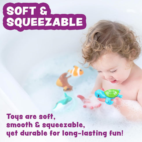 6 Pack Set Tub Works Marine Mold Free Bath Toys, | Sealed, No Hole Bath Toys Design Keeps Moisture Out | Soft