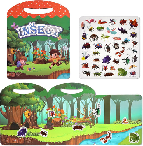 Insect Sticker Books for Toddlers, Reusable Jelly Bug Sticker Activity Book for Ages 2-5, Travel Quiet Toys
