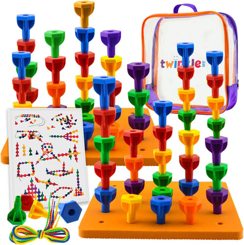 Jumbo Pack Pegs Board Game Set | 48 Pegs + 2 Boards & Storage Bag for Motor Skills, Sorting, Counting, Therapy