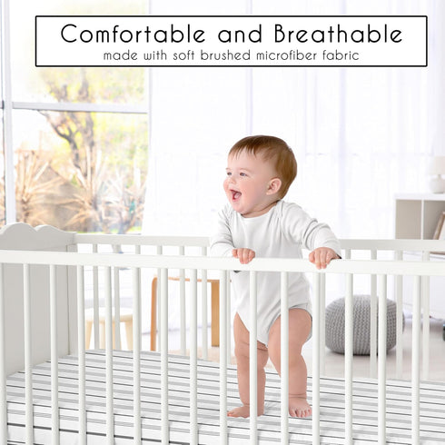 Sweet Jojo Designs Fitted Baby Crib Sheets (Grey and White Striped) for Boys or Girls, Infant Nursery, Toddler Room