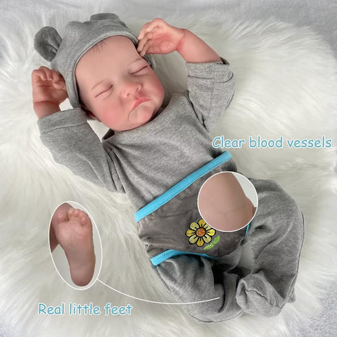 Realistic 17-Inch Reborn Baby Boy Doll, Lifelike Vinyl Full Body Gift for Kids Age 3+
