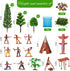 28 Pcs Native American Indians Figures Set - Cowboys Historical Diorama Materials Kit with Mixed Model Trees and Green