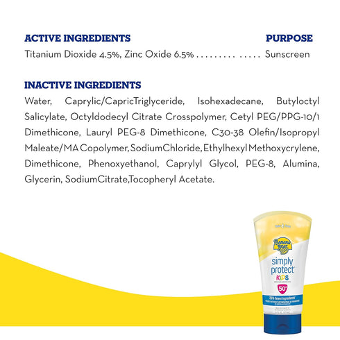 50+, 25% 6oz. Banana Boat Simply Protect Mineral-Based Sunscreen Lotion for Kids, SPF Tear Free, Fewer Ingredients