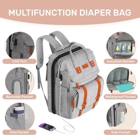 RECALLA Backpack Diaper Bag with Changing Station, Large Diaper Bag, Multifunctional Diaper Bag, Baby Bag, Gray