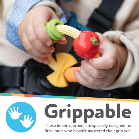 3+ Nuby Pasta Ring Teether - Months - Soft, Silicone, Multi-Textured, Easy Grip Baby Teething Toy - Natural Teething