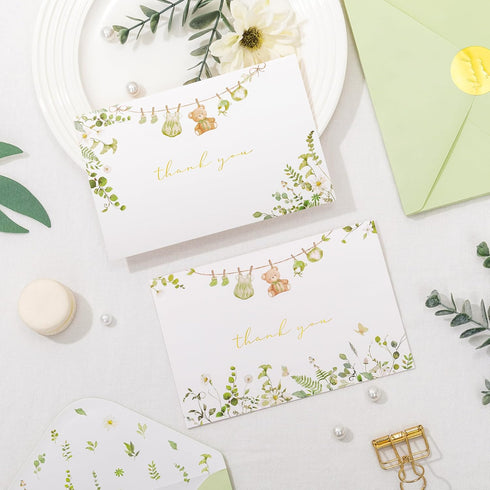 Stickers(50 Pack), Crisky Sage Green Baby Shower Thank You Cards with Envelopes & Eucalyptus Baby Thank You Cards Bulk
