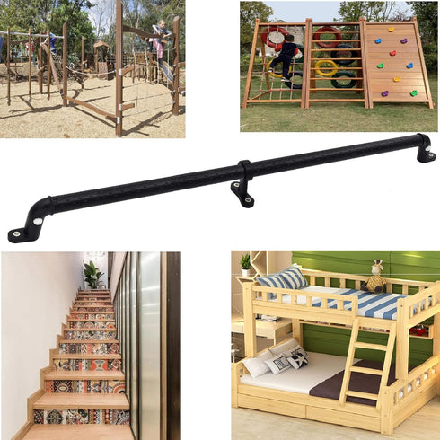2 Playground Safety Handles, Glow-in-The-Dark Non-Slip Handle for Swing Set Ladder, Large, Black