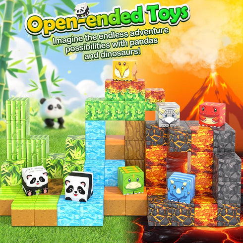 3-5 5-7, 3 4 5 6 7 8 Magnetic Blocks-Build Mine Magnet World Dinosaur Panda Toys Kids Games, Toddler STEM Educational