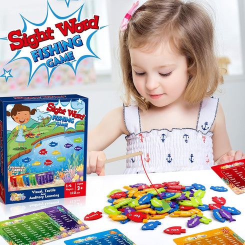 SpringFlower Wooden Magnetic Sight Word Fishing Game - Educational Toy for 3-6 Year Old Kids, Boys & Girls, Homeschool