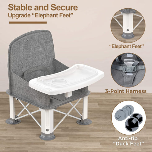 Baby Travel Booster Seat with Double Tray, BabyBond Upgraded Toddler Portable Baby Chair, Booster Seat for Dining