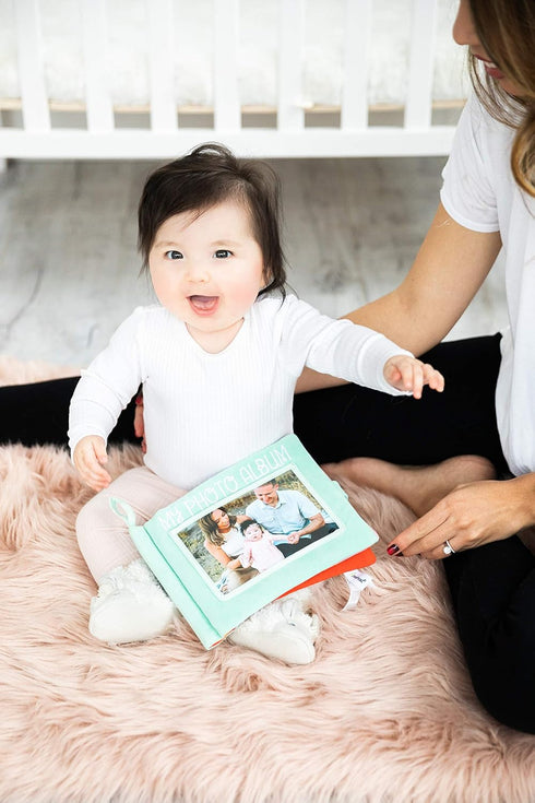 Pearhead Plush Photo Album, Baby Shower Registry Addition, Gender Neutral Baby Toy, 8.75x6.25 Inch
