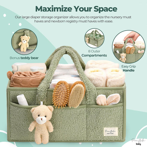 PeraBella Diaper Caddy Organizer for Changing Table, Storage Basket for Wipes, Gift for Baby Shower, Car Organizer