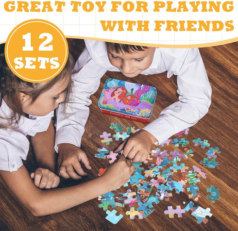 12 4-8, 4-8 12 Silipull Boxes Party Favors Jigsaw Puzzles in a Metal Box for Age of Wooden Puzzle for Ages Learning