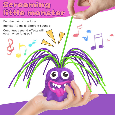 4PCS Fun Hair Pulling Fidget Screaming Monster Toys, Anti-Anxiety Novelty Toys for Kids 3-7+ Boys Girls