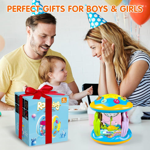 Baby Toys 6 to 12 Months, 4 in 1 Musical Rotating Projector, Light Up Infant Learning Toy for Toddlers