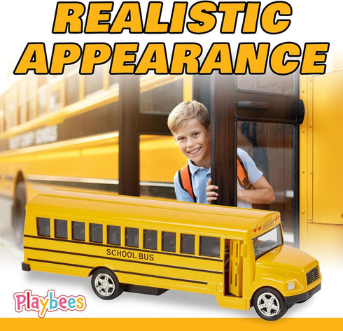 Long-Nose School Bus Die Cast Metal Model Toy Car, 6 Inches with Pullback Action for Gifts