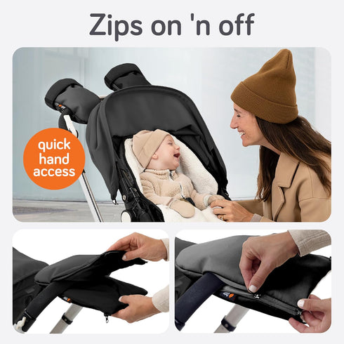 Baby Uma Stroller Gloves Hand Muff - Supersoft Fleece-Lined Faux-Leather Stroller Mittens, Water-Resistant & Universal