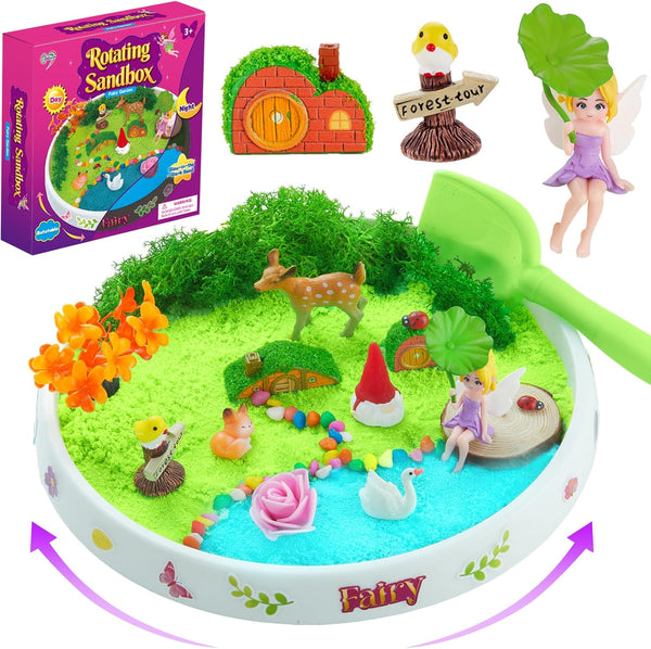 Spinning Fairy Garden Sensory BinDesktop Sandbox with Glow-in-the-Dark Sensory SandRotating kit with