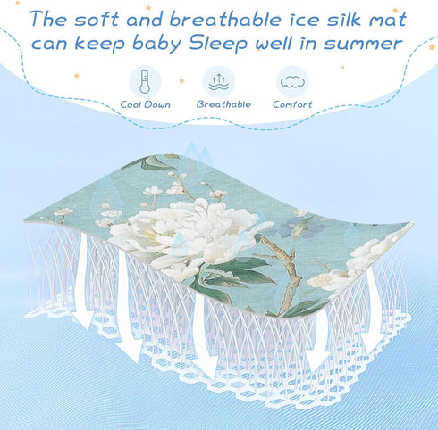 SyXIOP 28" 52" Chinese Style White Peony Cooling Baby Crib Mattress Cover x Absorbent Crib Padding for Sides for Kids