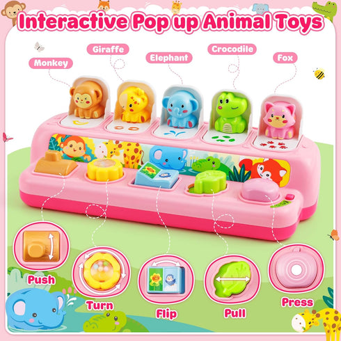 1 9-12-18 1st Duchong Toys for Year Old Girls, Interactive Pop Up Toy with Music & Light, Montessori Learning Toys