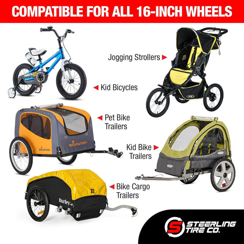 16" 1.75 12.5" 2.25 Set (3-Pack) Two x Rear and One x Front Wheel Replacement Tires for Jogging Strollers - The Perfect