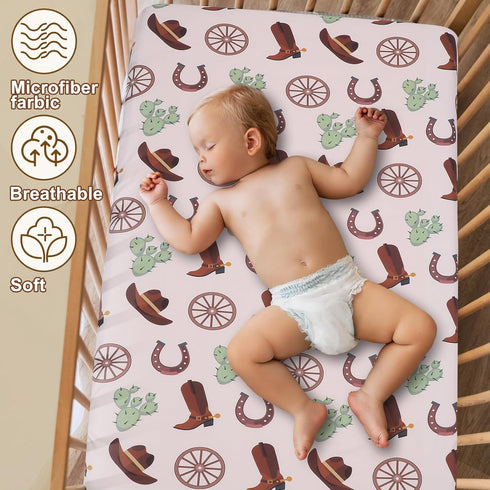 VitalCozy 4 Set 52 28 8 Inches Pcs Western Cowboy Crib Sheet Newborn Bedding Nursery Baby Sheets for Girl Boys Baby