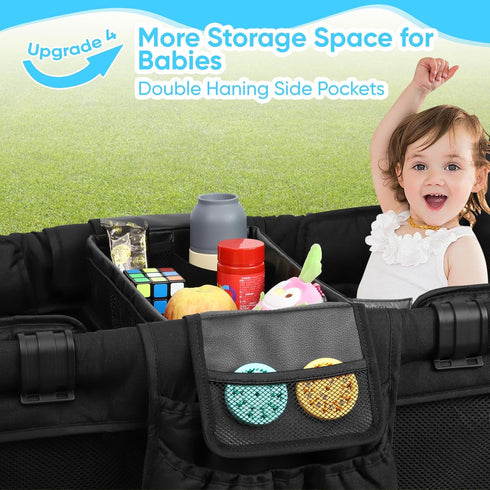 W1,W2) Stroller Snack Tray with Anti-Falling Bottle Holders for Wonderfold Wagon,Waterproof Faux Leather Interior,Easy