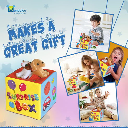 Bundaloo Surprise Box with 8 Plush Toys - Soft Sensory Playset of Stuffed Animals for Babies & Toddlers