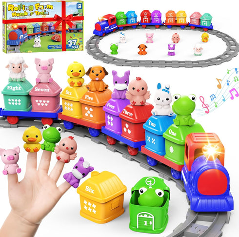 Train Set for Toddlers 2-4, Electric Toy Train with Farm Animals &