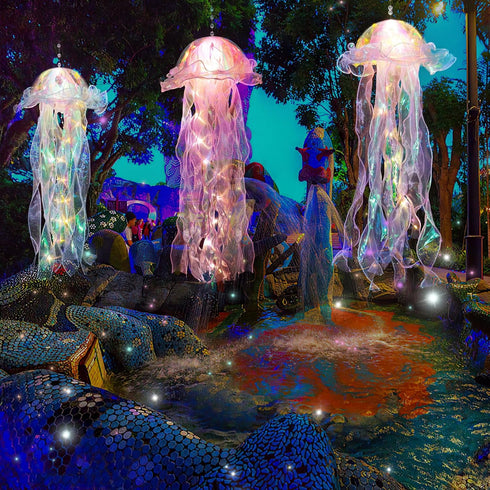 Glitter Iridescent Jellyfish Hanging Decor Blue Purple Jellyfish Kit for Under The Sea Little Mermaid Party Decoration