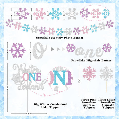1st Winter Onederland Birthday Decorations Girl, Winter Onederland Banner, Snowflake Photo Garland Highchair Banner